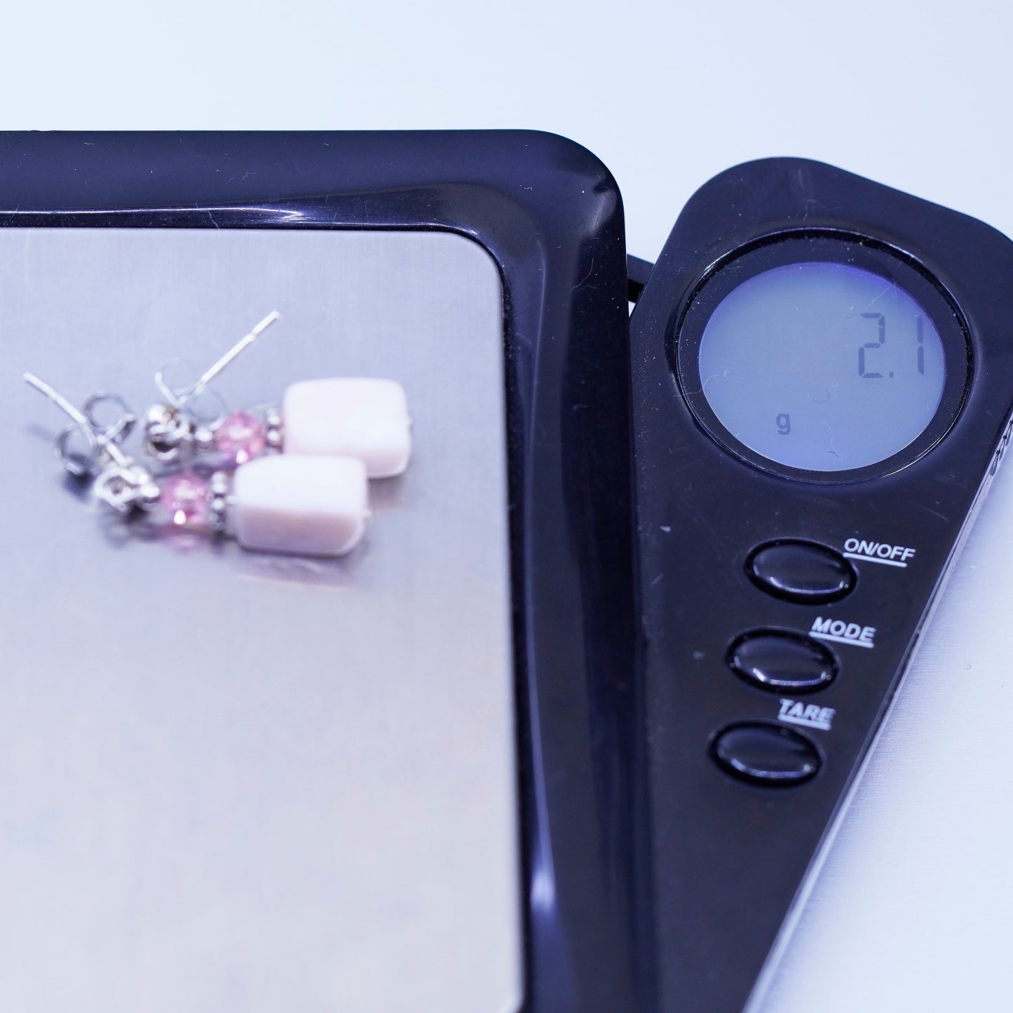 Vintage Sterling 925 silver handmade earrings with pink mother of pearl cube
