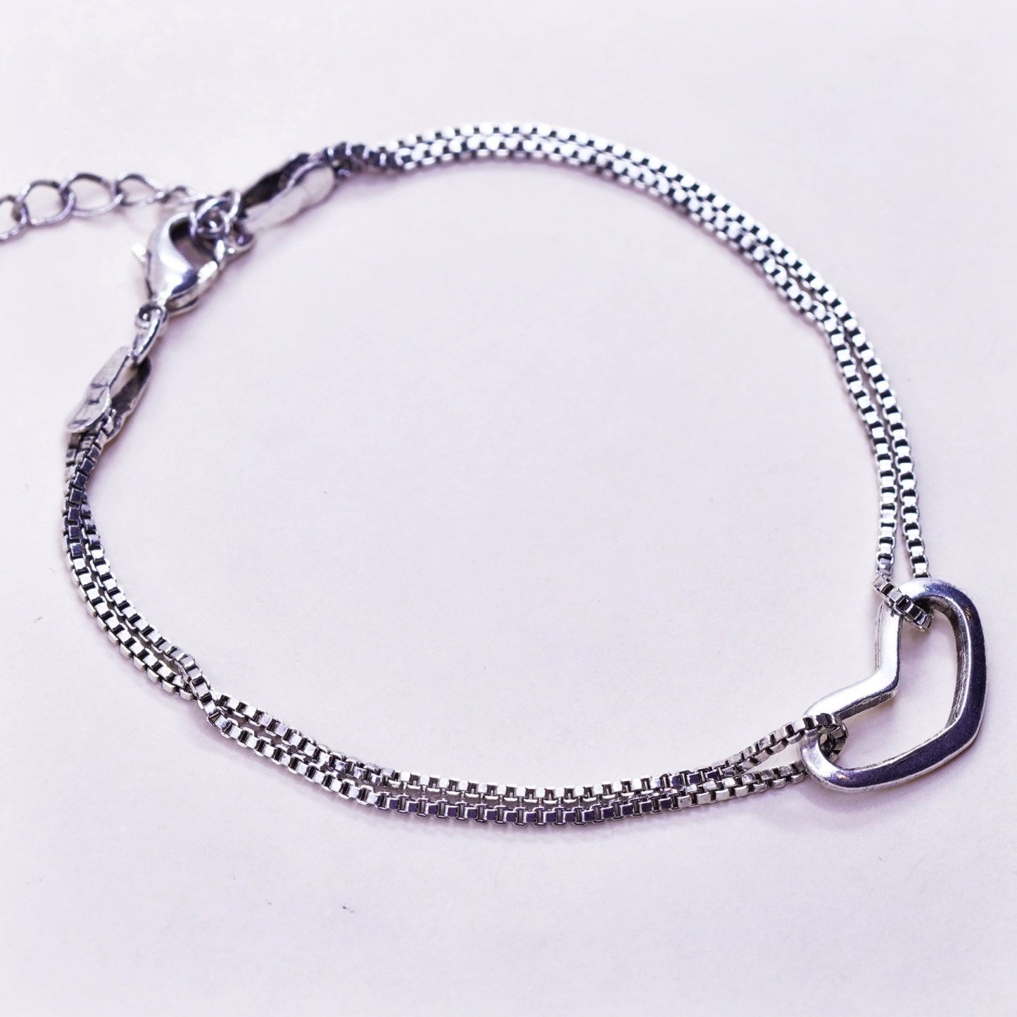 6.25+1”, Vintage sterling silver handmade bracelet, box chain with heart charm