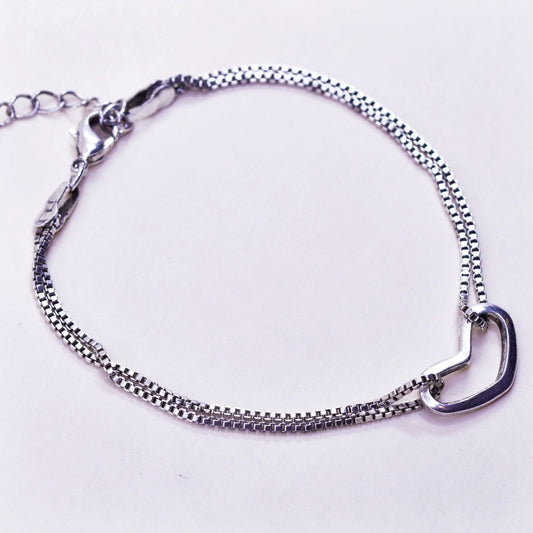 6.25+1”, Vintage sterling silver handmade bracelet, box chain with heart charm