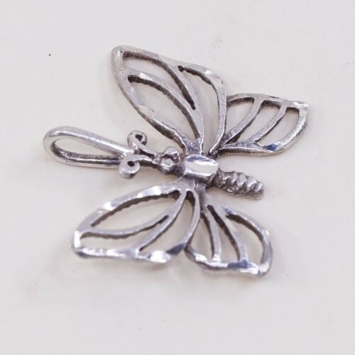 Vintage Sterling Silver Heart Pendant, Solid 925 Butterfly W/ Pearl Details
