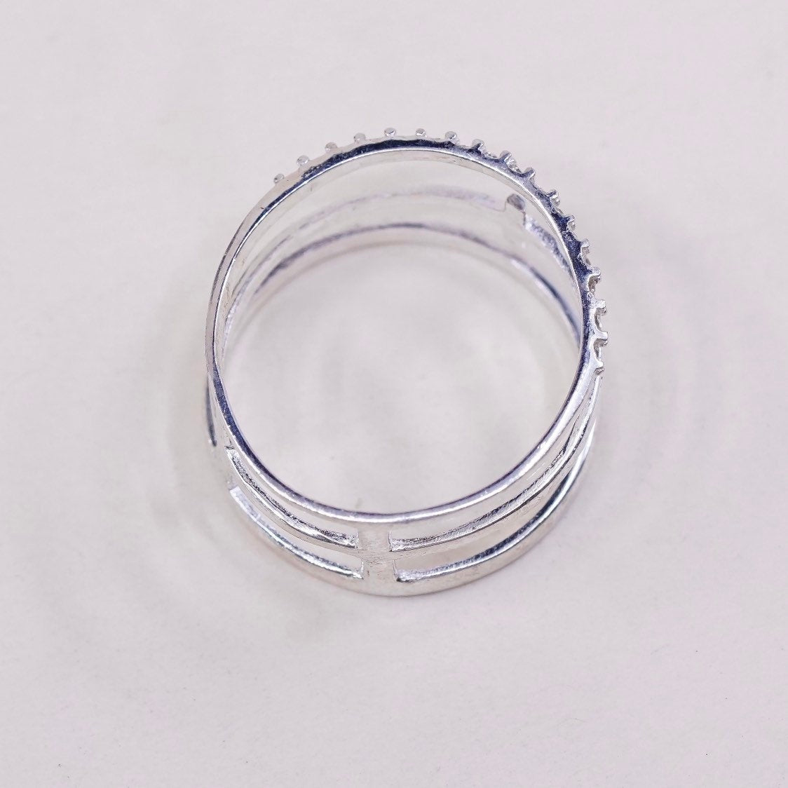 sz 7.5, vtg Sterling silver statement ring, band, 925 cross w/ faith n CZ