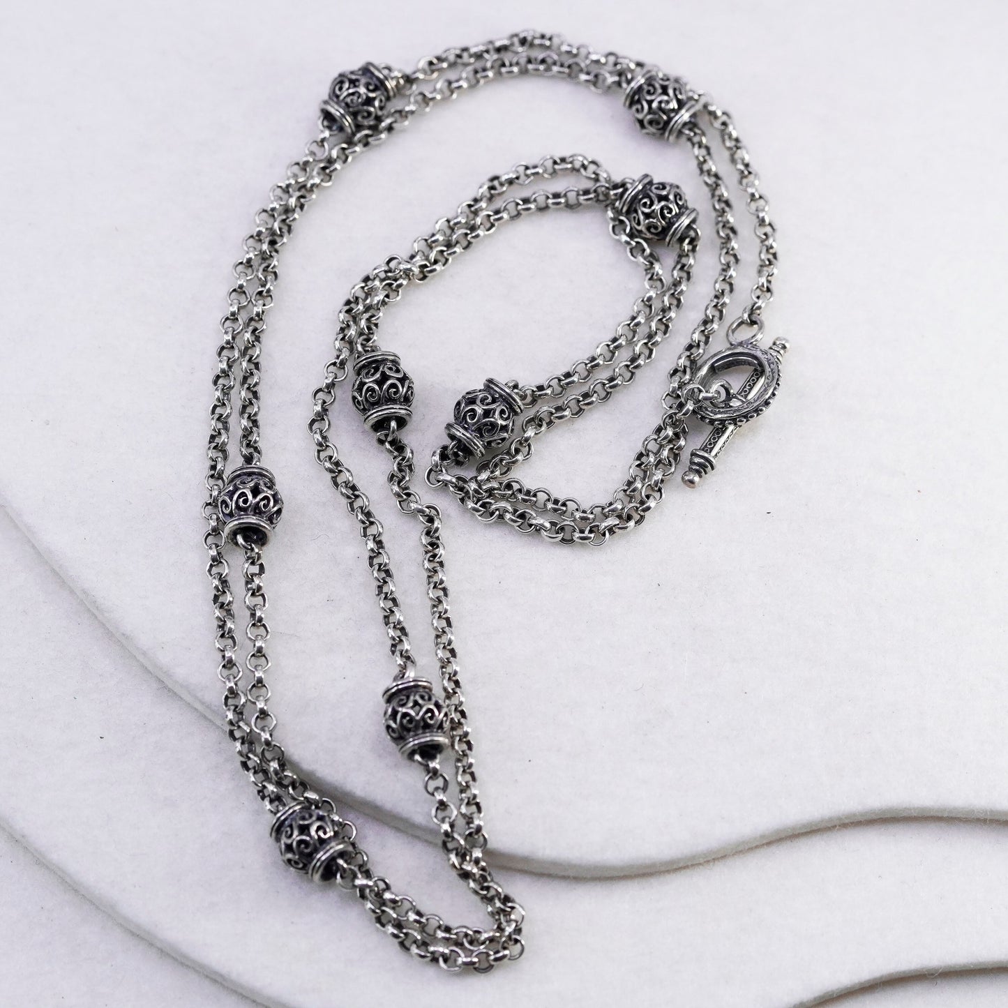 42”, Sterling 925 silver handmade circle chain extra long necklace bail beads