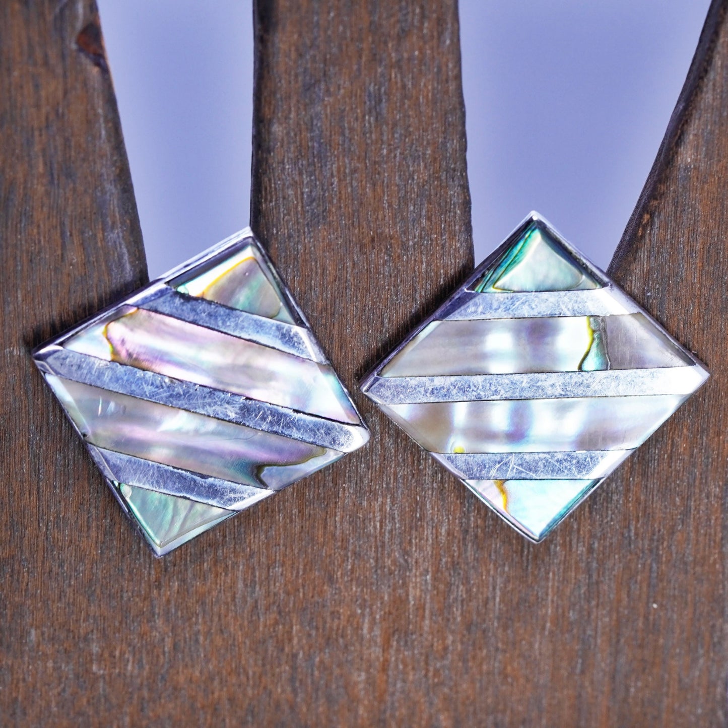 vtg CBL Mexico sterling silver handmade cuff link, 925 square cufflink abalone