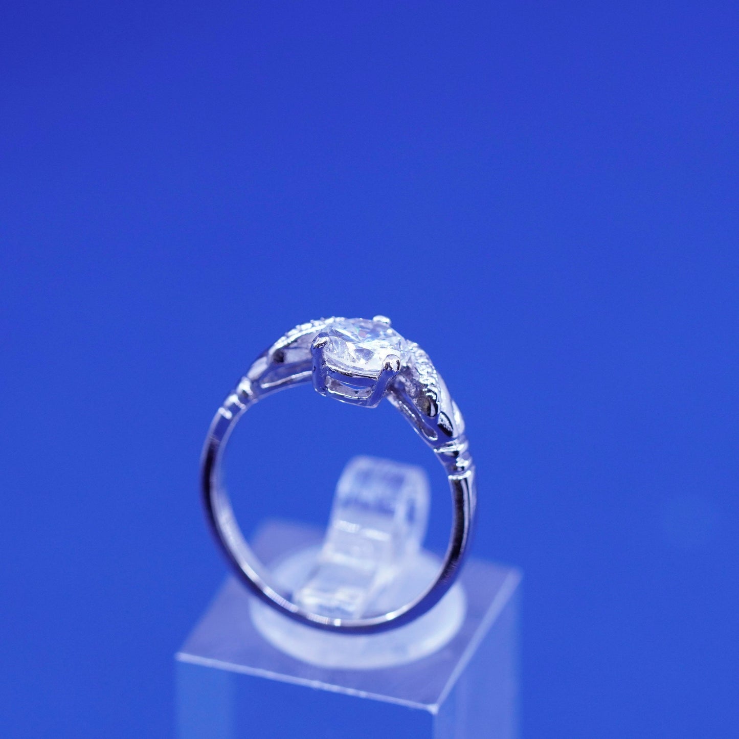 Size 8, vintage Sterling 925 silver engagement anniversary ring with cluster Cz