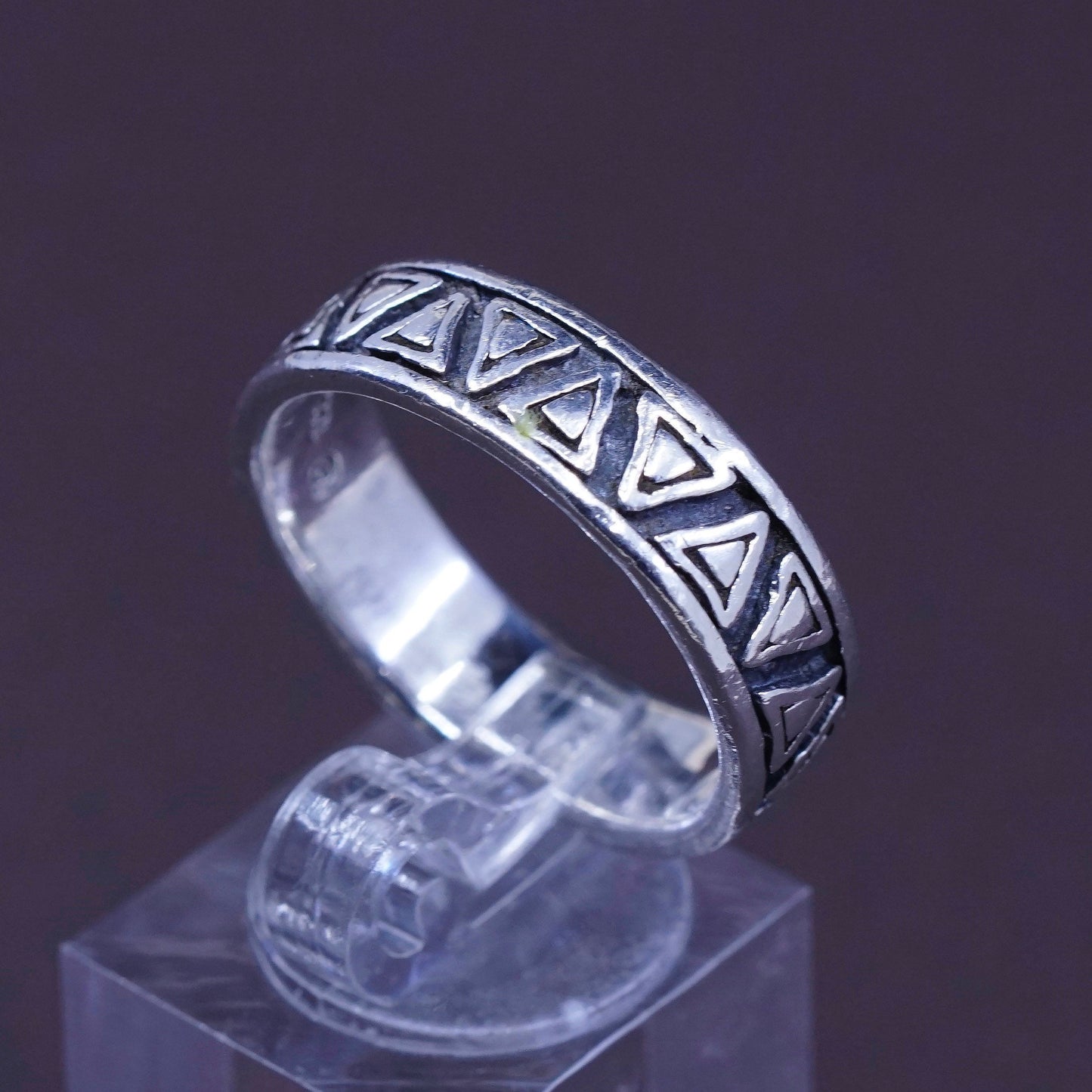 size 9.75, vtg PSCL Sterling silver handmade ring, 925 triangular textured band