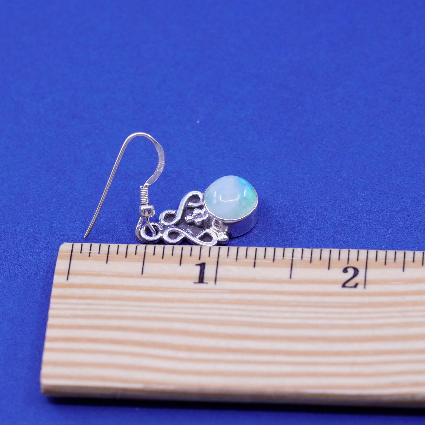 Vintage Sterling 926 silver handmade earrings with round moonstone and beads