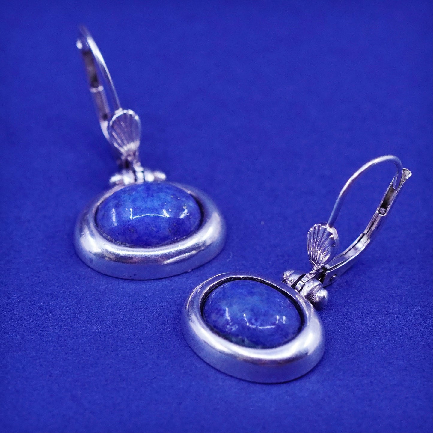 Vintage sterling 925 Silver handmade earrings with oval sodalite