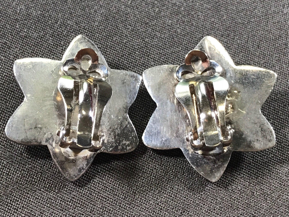 Vintage Sterling silver handmade 925 flower clip on earrings