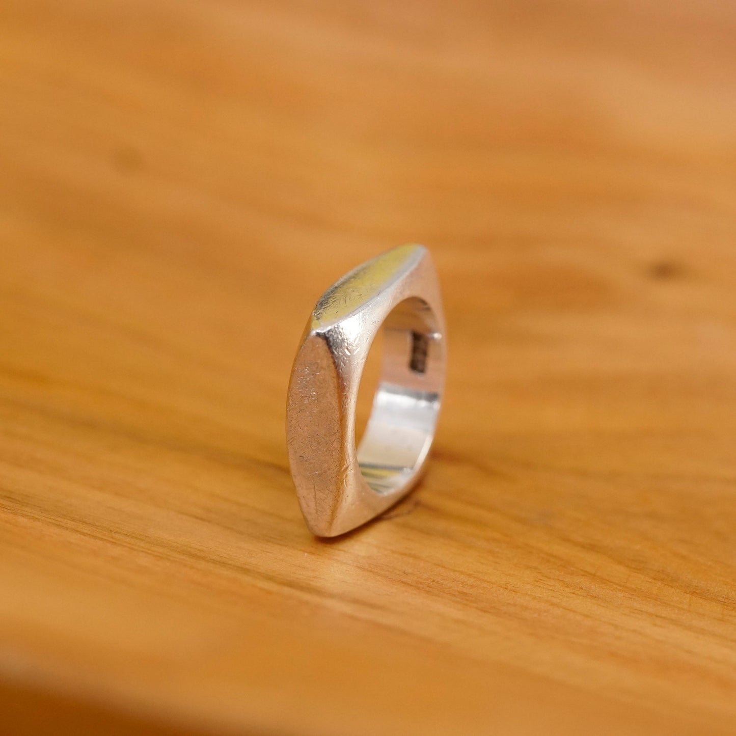 Size 6.25, vintage Sterling silver handmade square ring, 925 square ribbed band