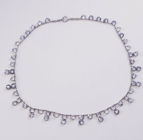 17”, Vintage Sterling Silver Necklace, 925 Chain Chain W/ Cz Details