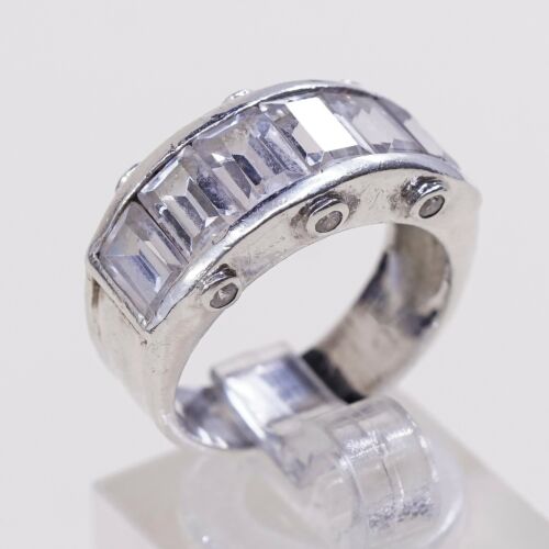 Sz 6, Sterling Silver Ring, 925 Silver Band Engagement Ring W/ Cz