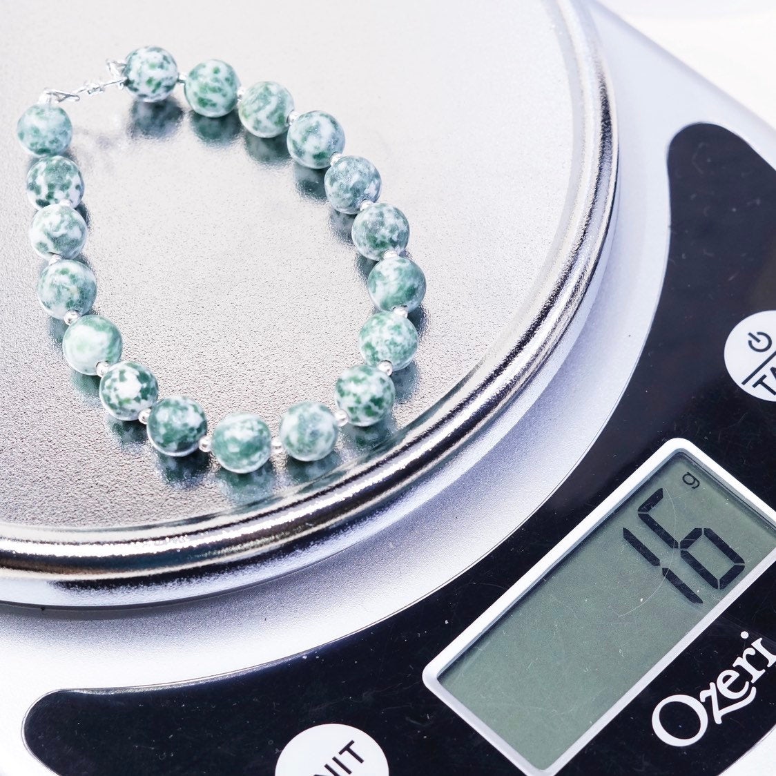 7", 925 Sterling silver clasp, handmade bracelet artisan jade beads