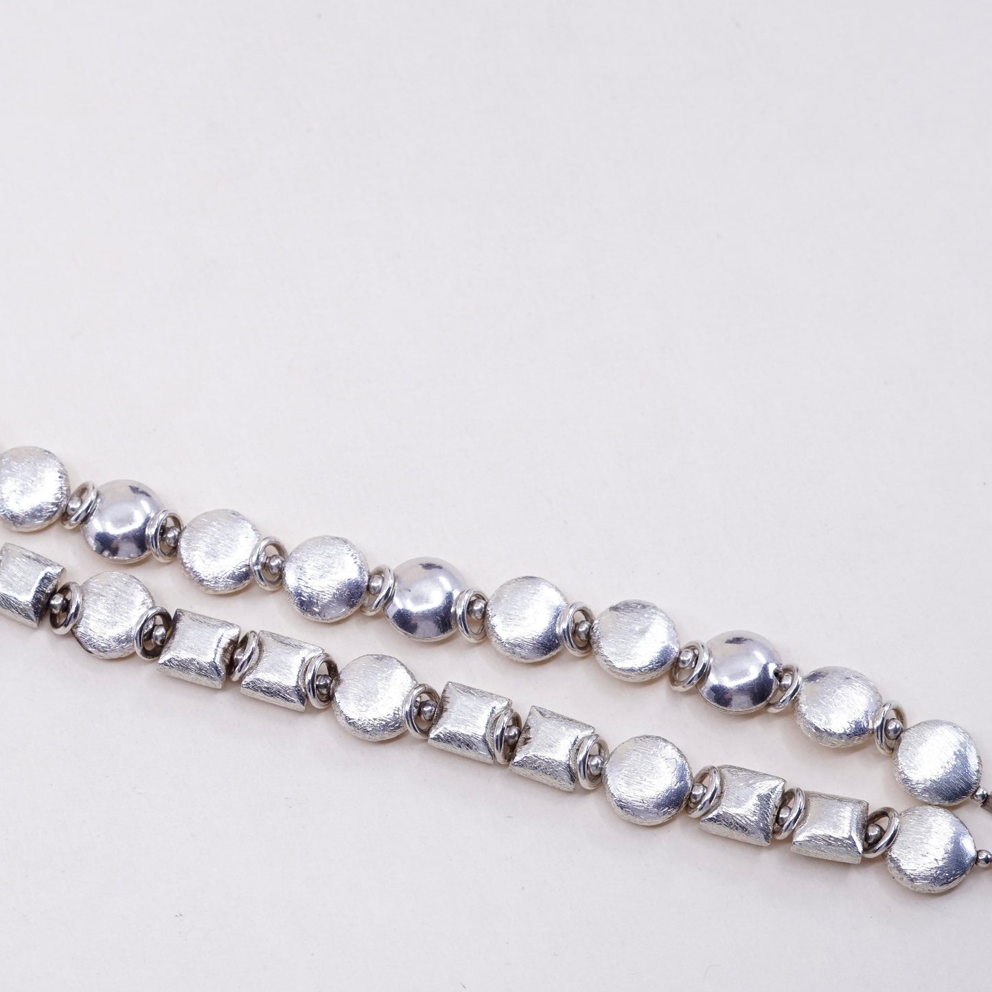 6.75”, Vintage mexico sterling silver double stands bracelet with textured disc