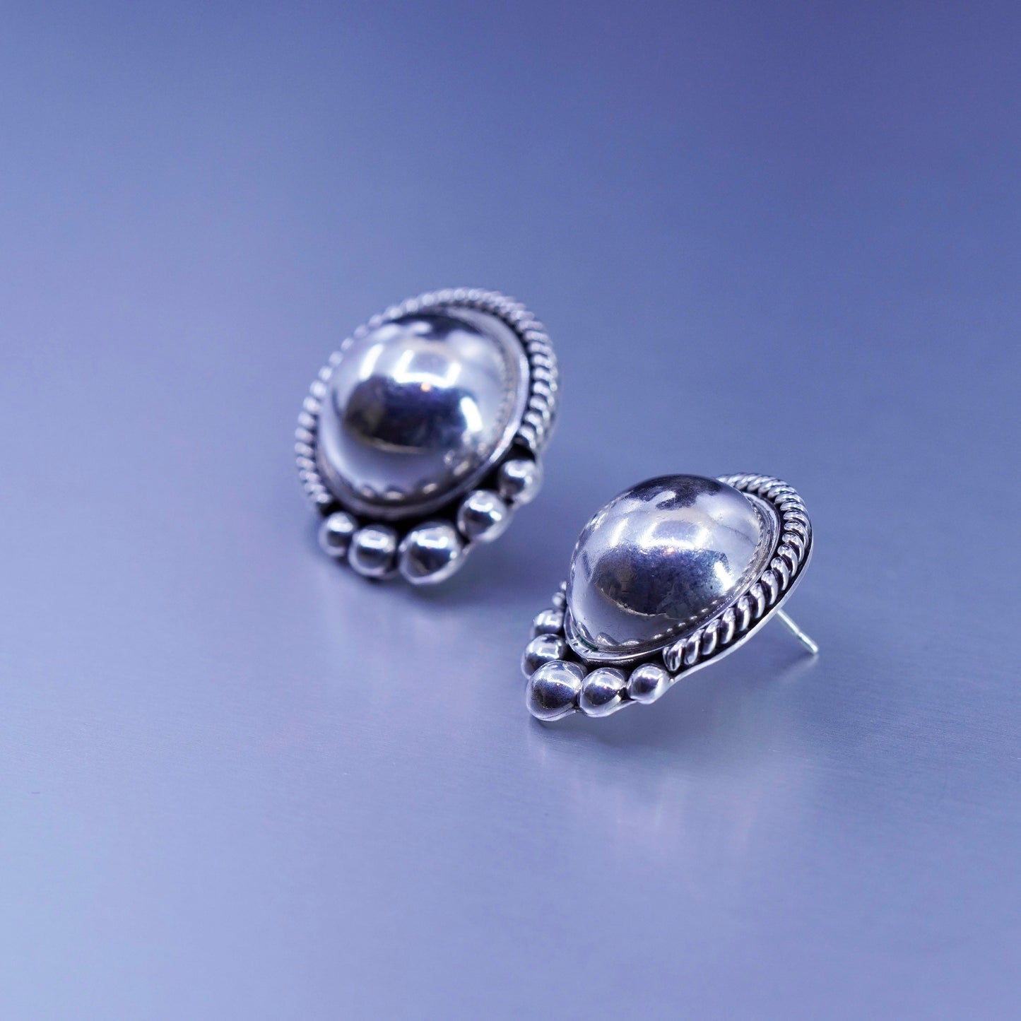 Vintage Sterling 925 silver handmade earrings, studs with cable round