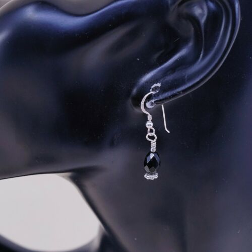Vtg Southwestern Sterling 925 Silver Handmade Earrings W/ Obsidian Bead