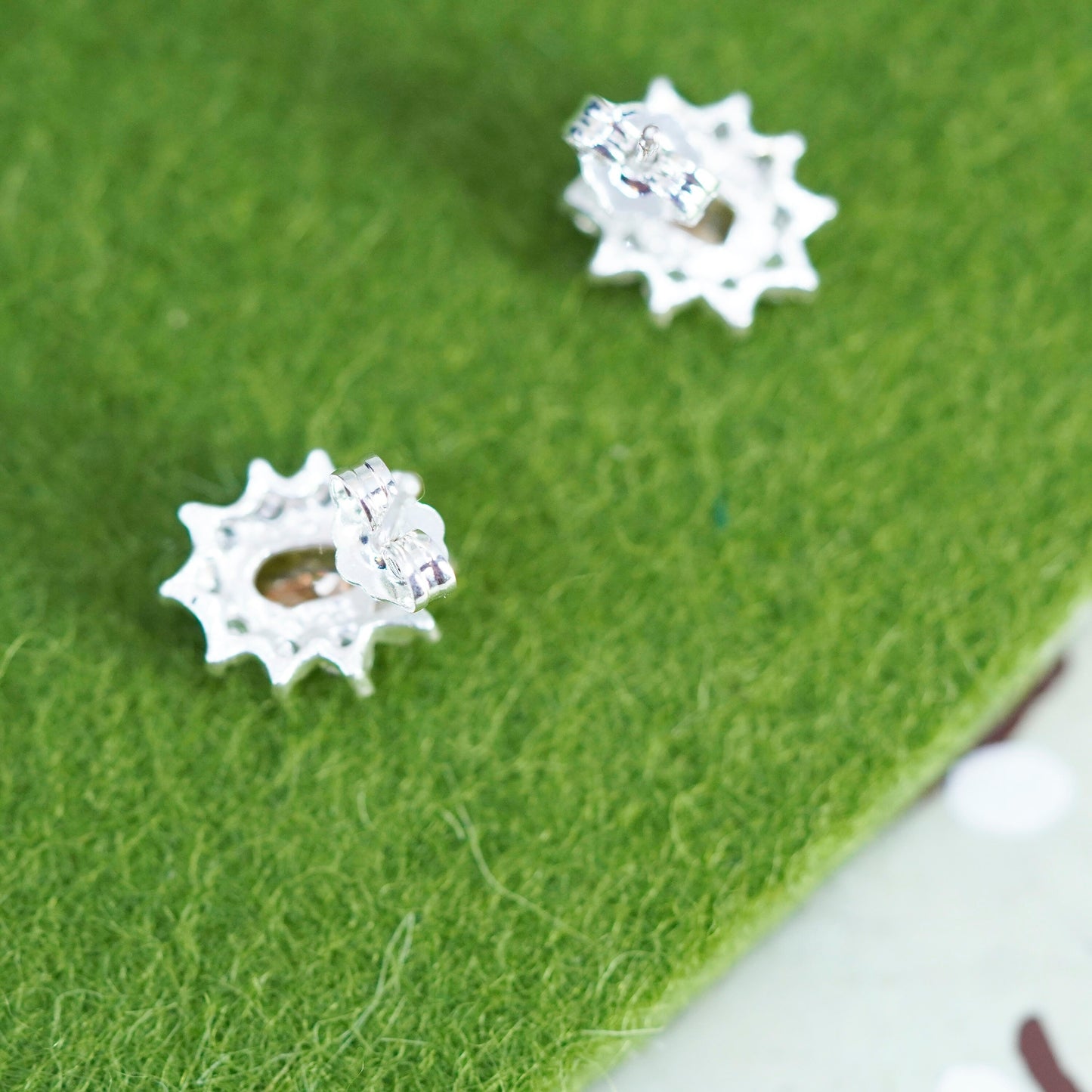 Vintage sterling silver studs earrings with citrine and cz, fashion earrings
