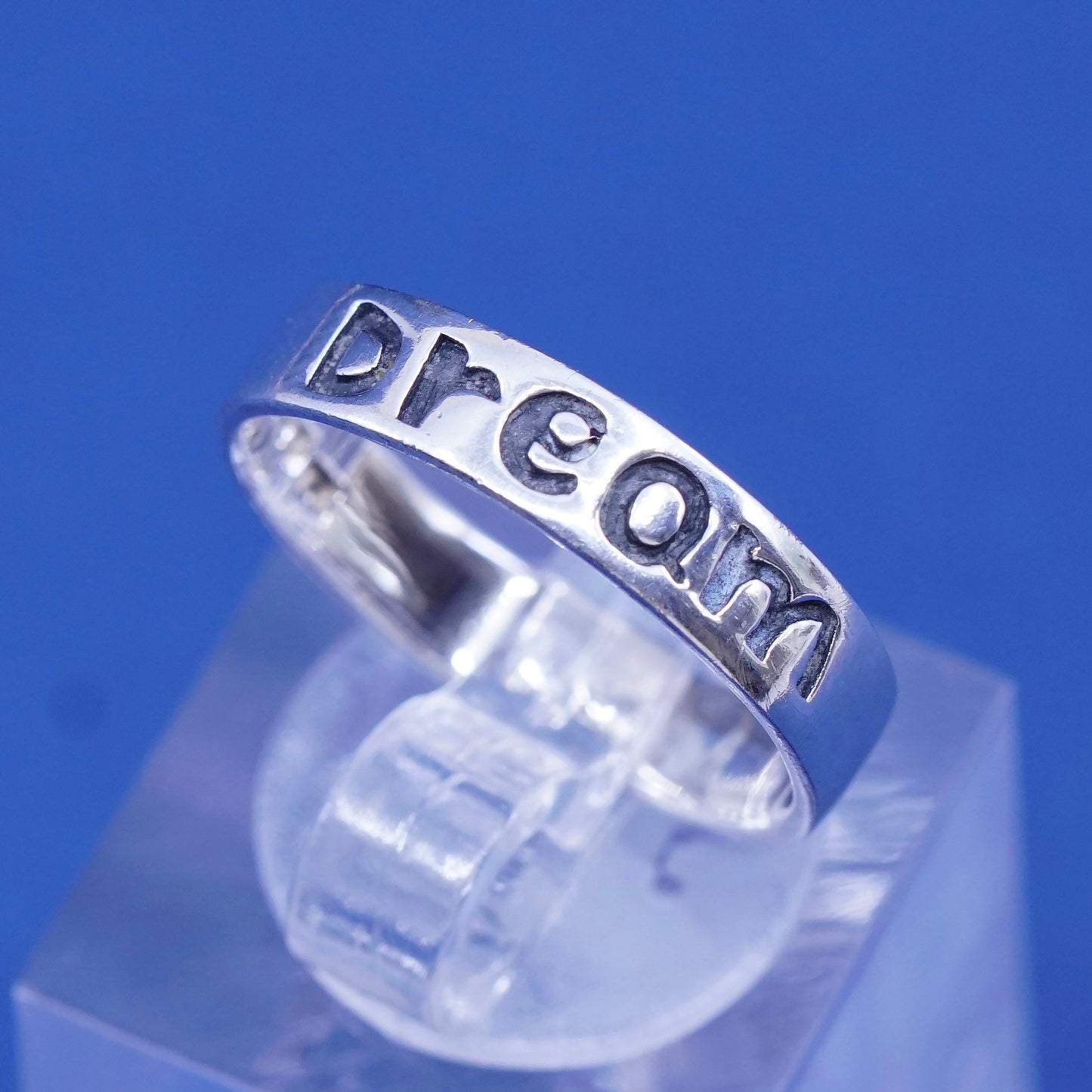 sz 7, vtg Sterling silver handmade ring, 925 inspirational band embossed “dream