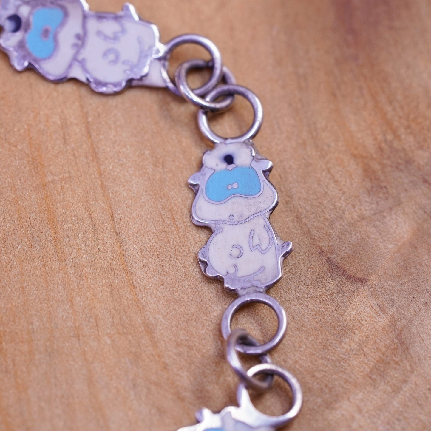 7”, vintage jewelry Sterling 925 silver handmade bracelet with enamel cow