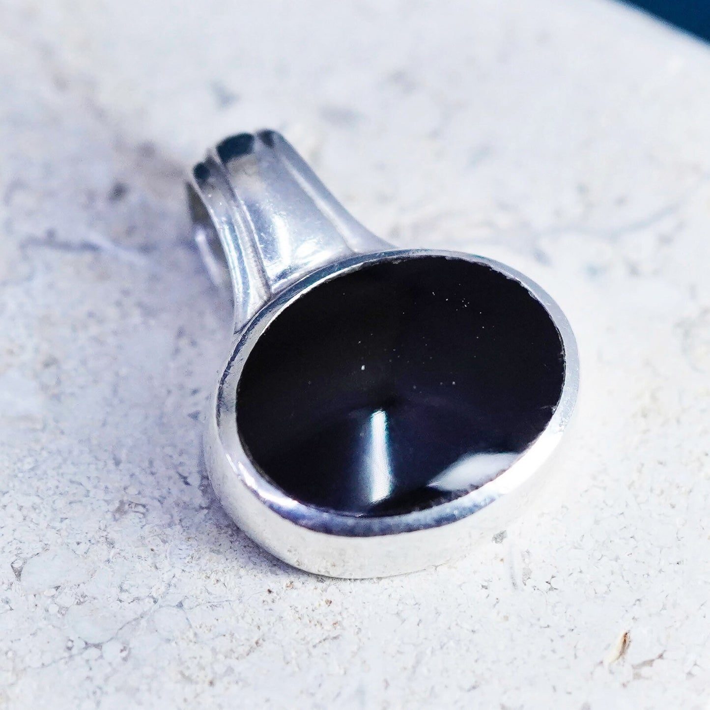 Sterling 925 silver handmade slide pendant with Oval shaped obsidian pendant