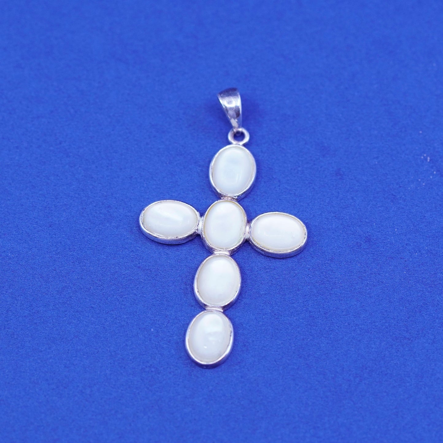 Vintage Sterling silver handmade pendant, 925 cross with moonstone