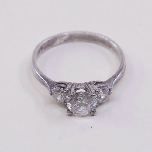 Sz 7, Vtg Sterling Silver Fashion Ring, 925 Silver Engagement Ring W/ Cz