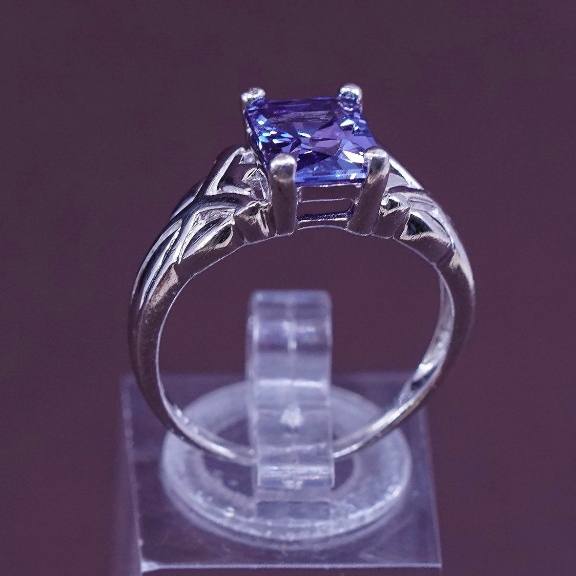 Size 7.5, Sterling silver statement ring, 925 with square amethyst stone