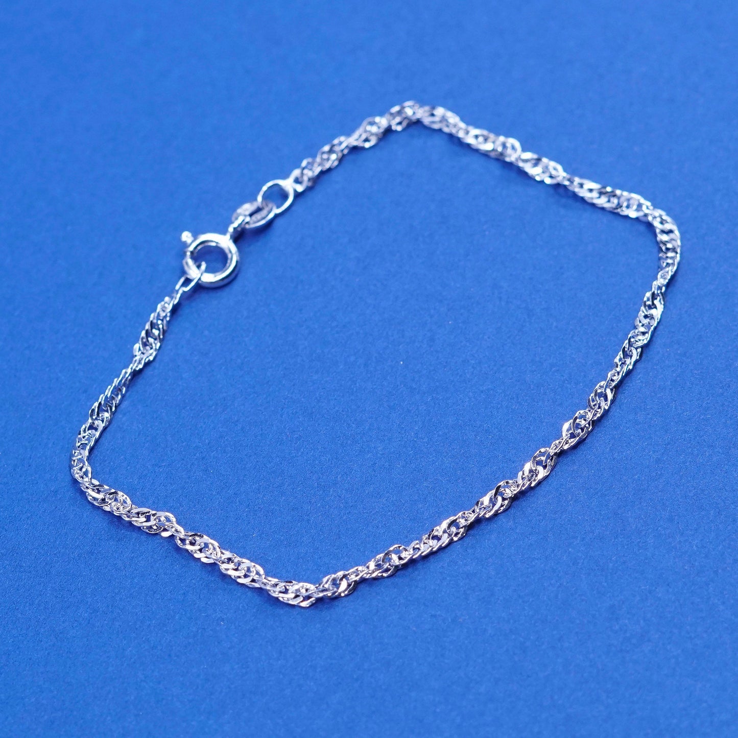 7”, 2mm, vintage Sterling silver handmade bracelet, 925 twisted curb link chain