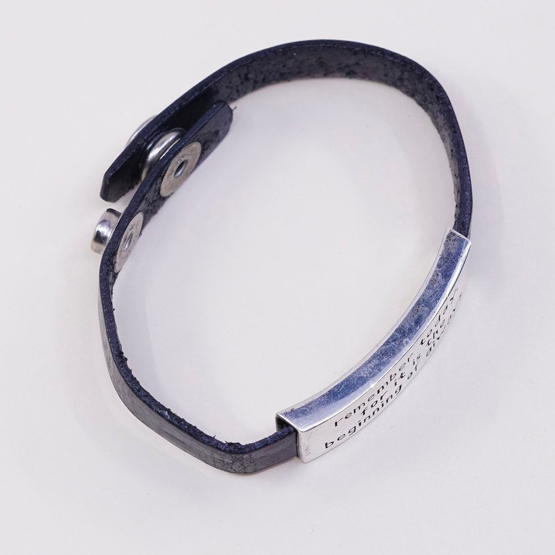 6.5+0.25", VTG brown leather strap w/ 925 Mexico Sterling silver quote tag