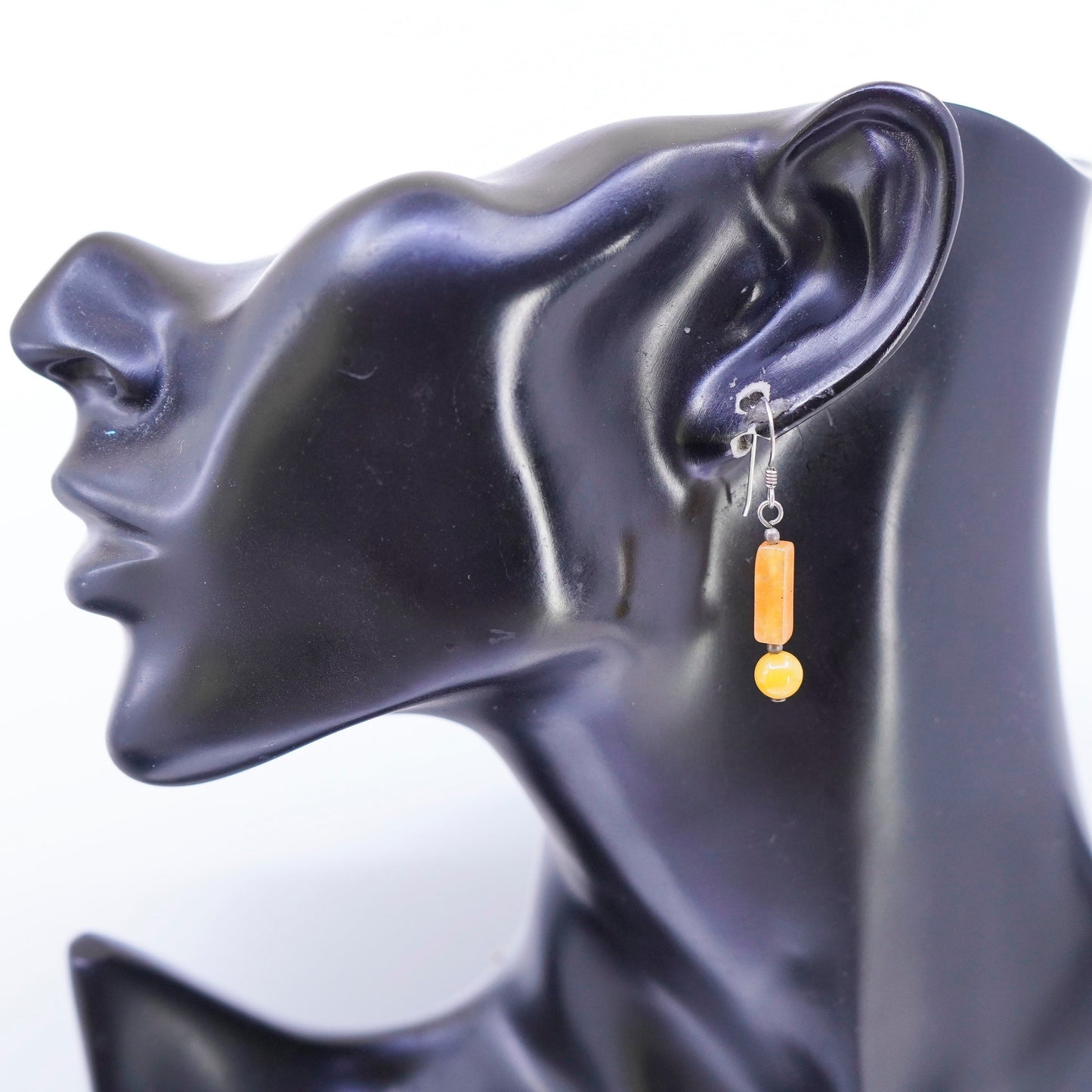 Vintage Sterling 925 silver handmade earrings with citrine tube beads
