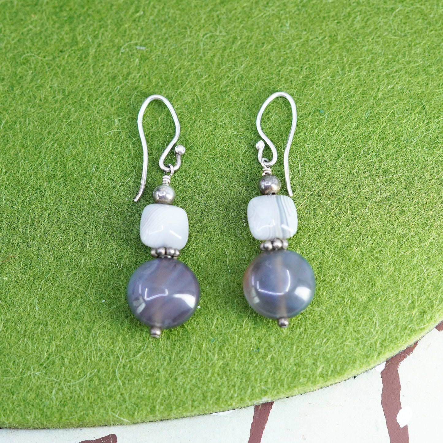 Vintage Sterling silver handmade earrings, garnet agate beads