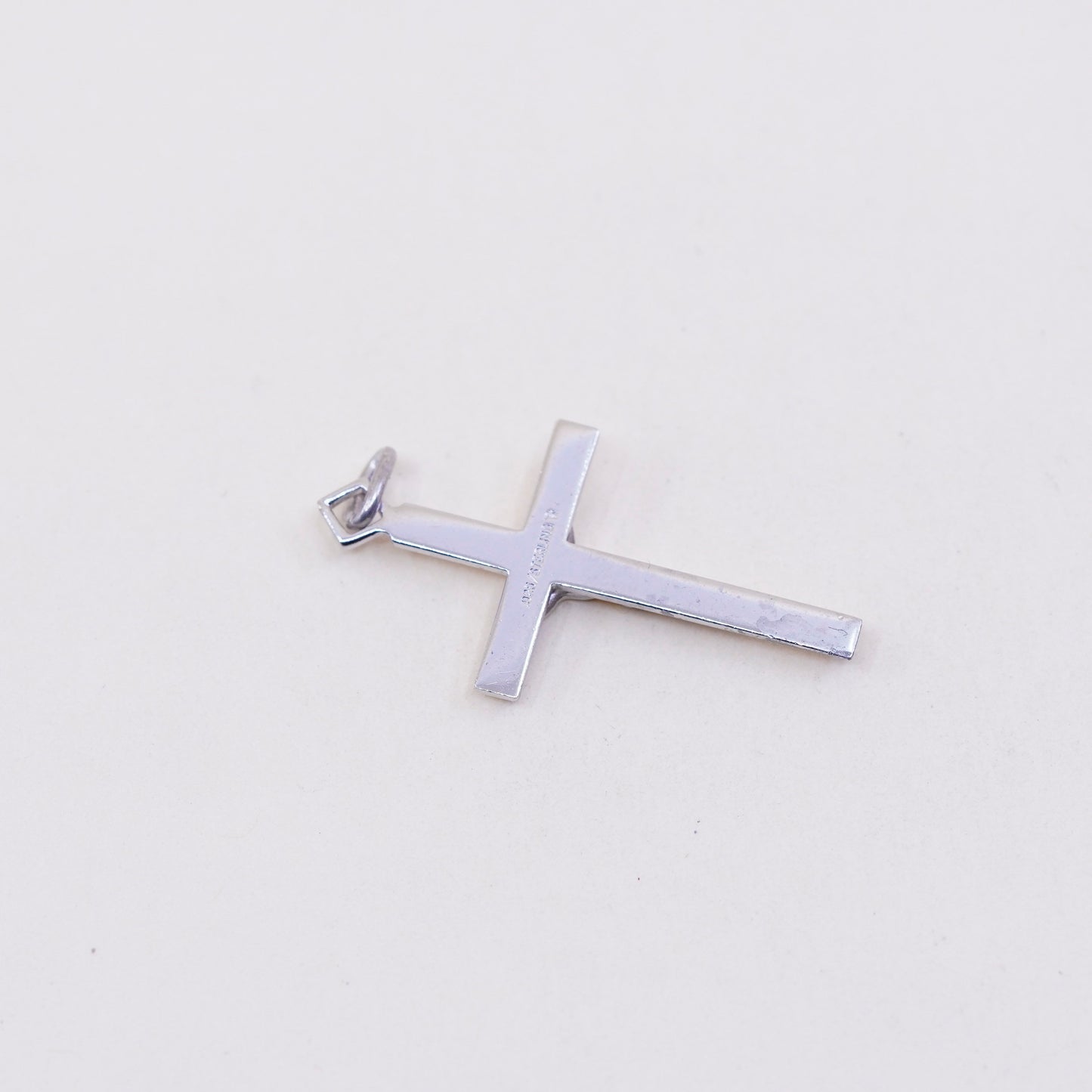 two tone sterling silver cross charm, 925 bracelet pendant, Christian, Catholic