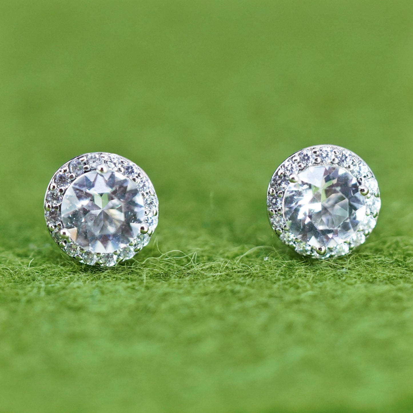 10mm, Vintage sterling silver cz studs, fashion minimalist 925 earrings