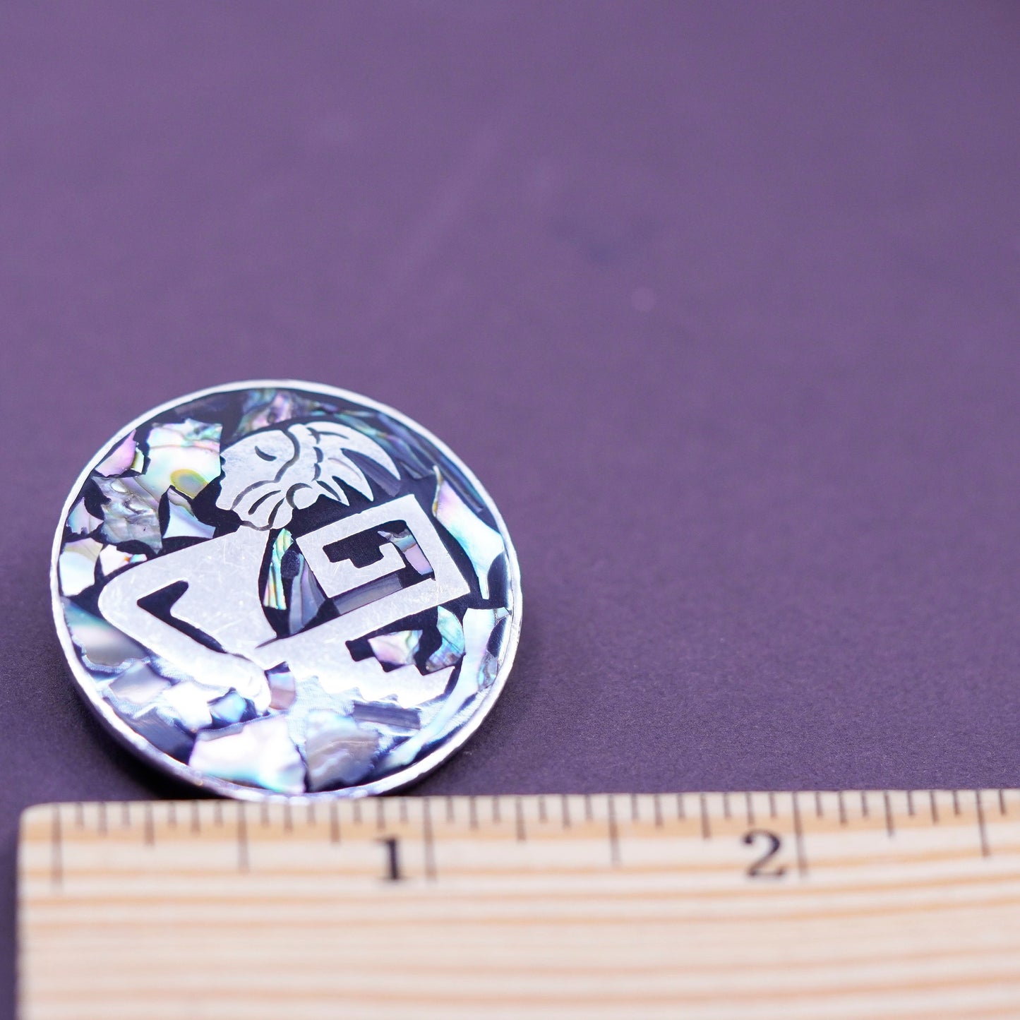 antique southwestern sterling silver circle pendant brooch Warrior abalone