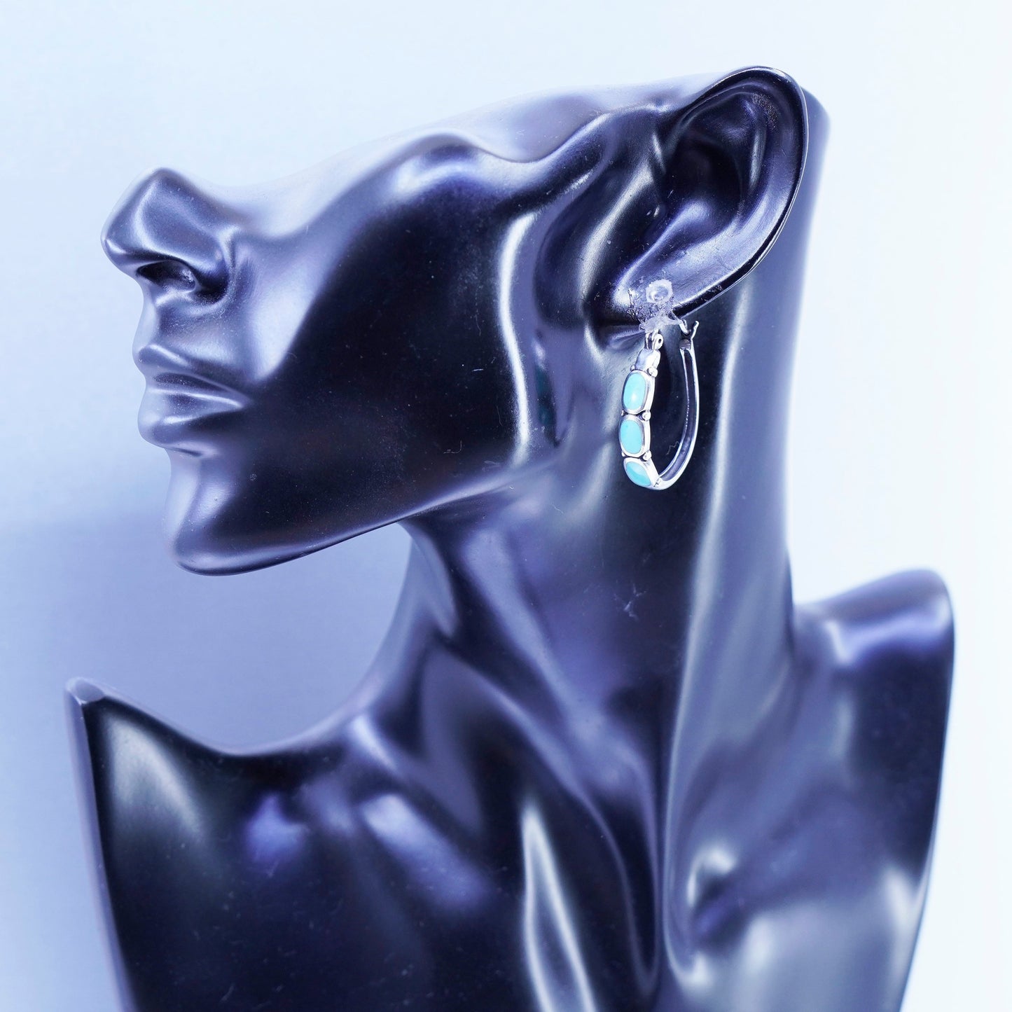 1”, vintage Sterling silver handmade earrings, 925 huggie hoops with turquoise