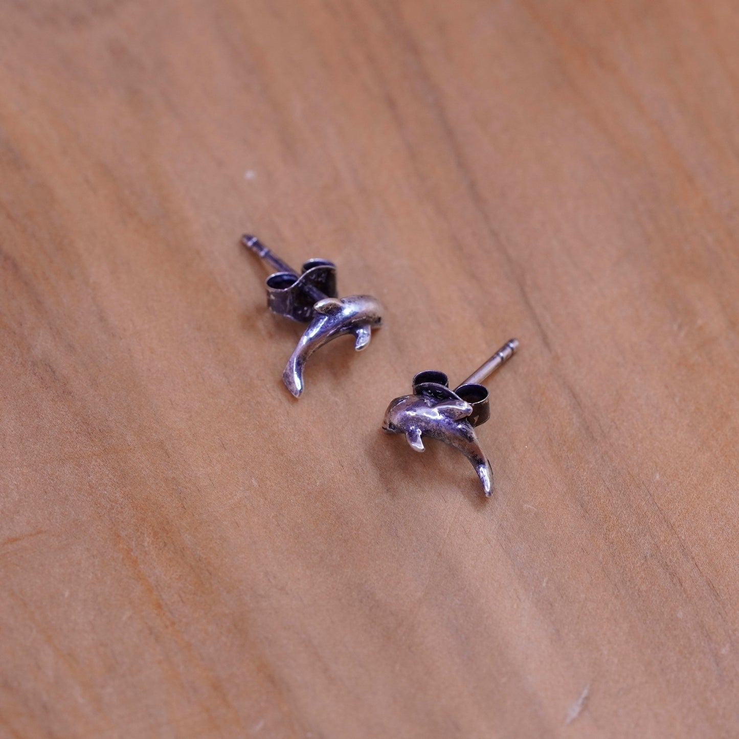 Vintage Sterling silver handmade earrings, 925 dolphin studs