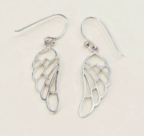 Vtg Sterling 925 Silver Handmade Filigree Wing Shaped Earrings, Stamped 925