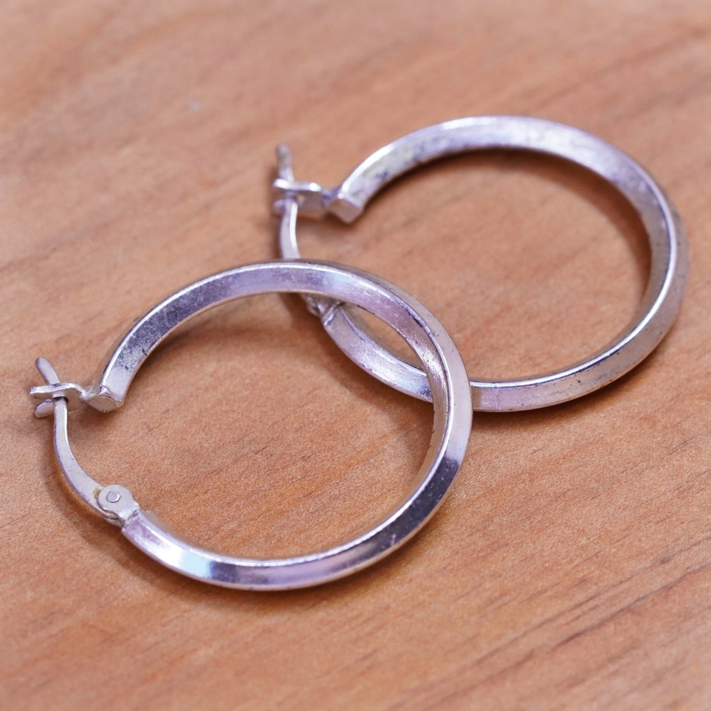 0.75”, Vintage Sterling silver handmade earrings, ribbed 925 hoops
