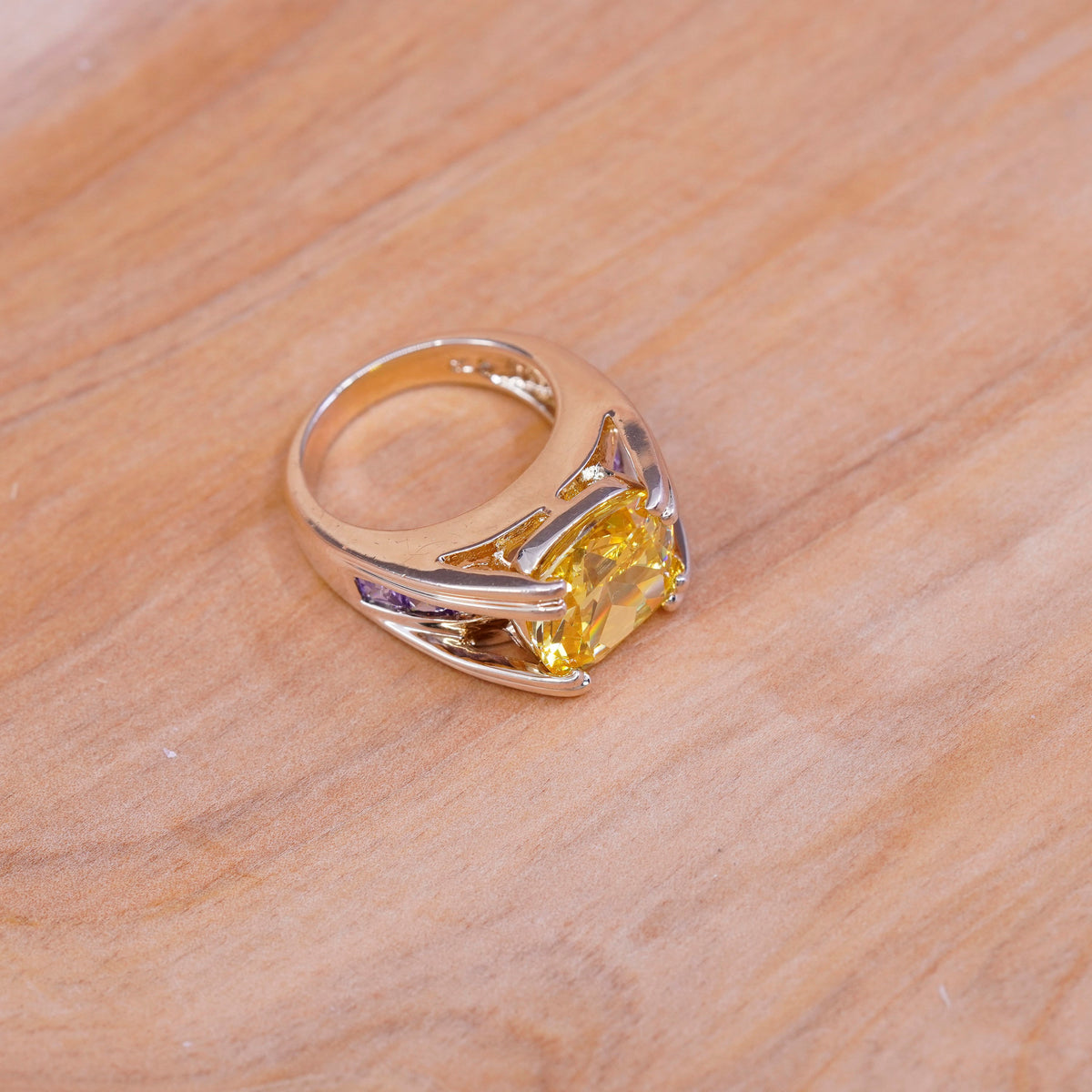 Size 6, vermeil gold over Sterling silver handmade ring, modern 925 citrine