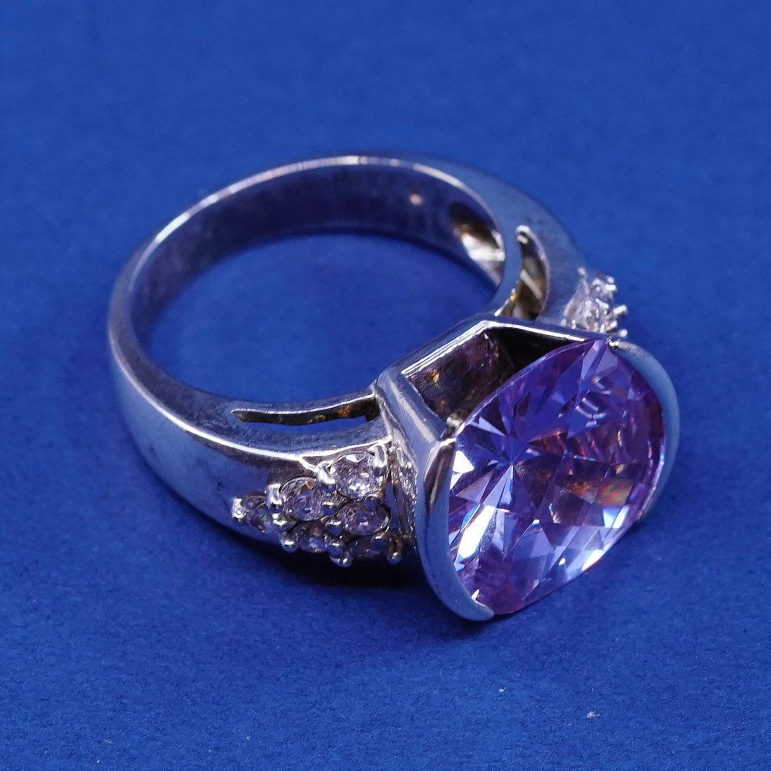sz 8.75, vtg Sterling silver handmade ring, 925 w/ amethyst ring
