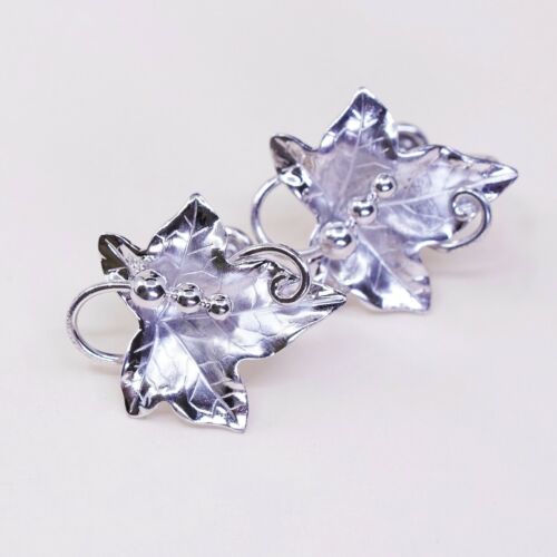 Vtg CA Sterling 925 Silver Handmade Screw Back Earrings Grapes Leaves