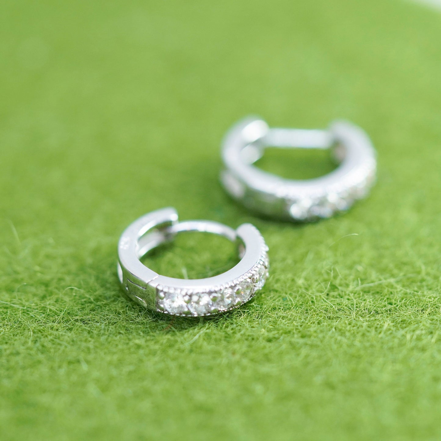 0.5”, Vintage sterling silver earrings, 925 hoops, huggie, with cz