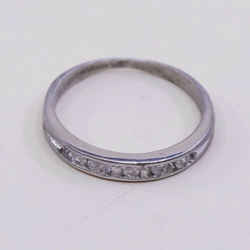 Sz 6.25, Vtg Sterling silver ring, 925 silver statement band w/ cz