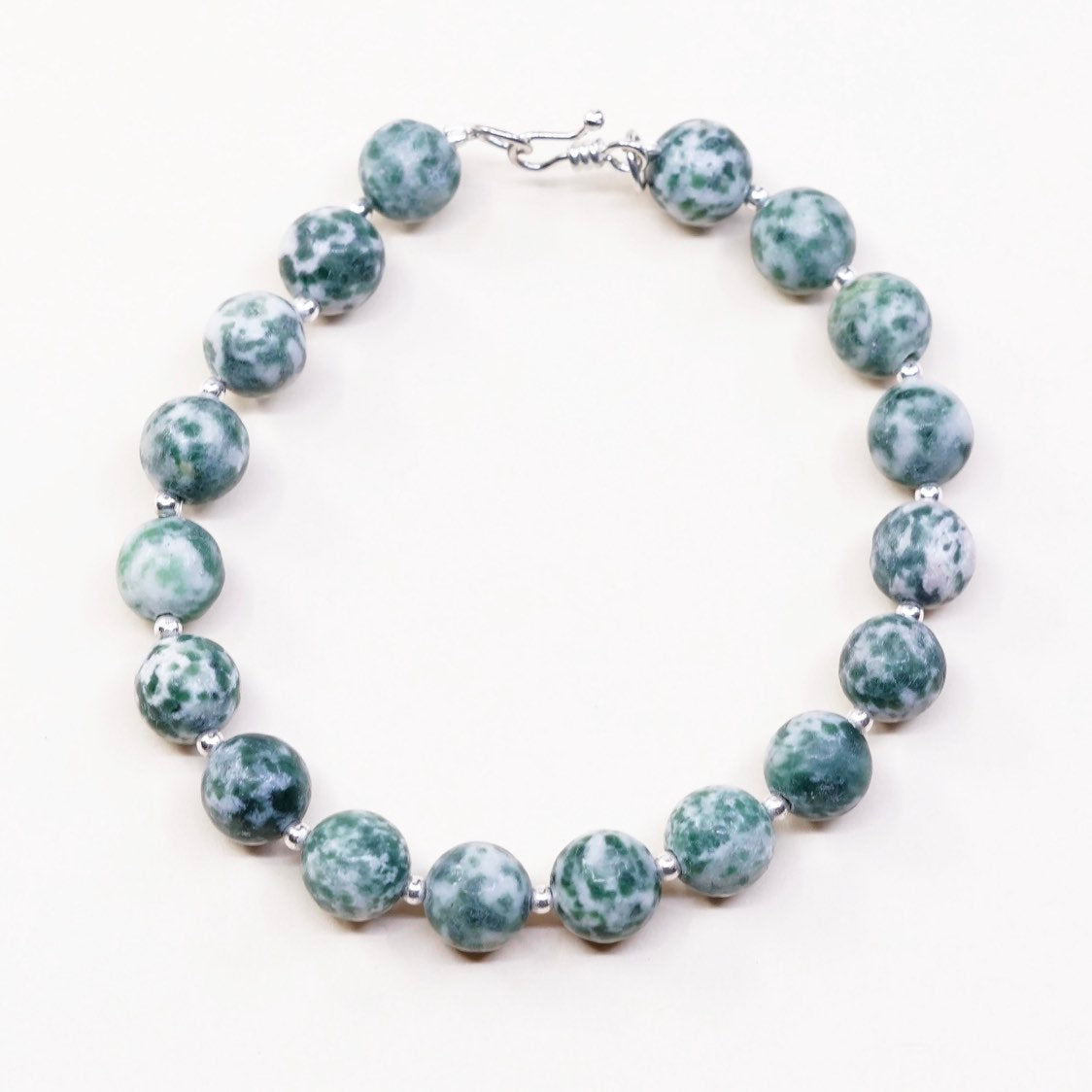 7", 925 Sterling silver clasp, handmade bracelet artisan jade beads