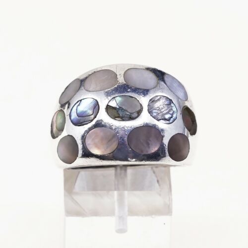 Size 8.25, Vtg Handmade Statement Ring in Sterling Silver W/ Abalone N Mop