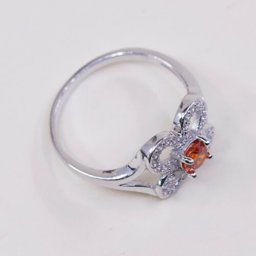 Size 9.5, Vintage Sterling 925 Silver Handmade Flower Ring W/ Yellow N Clear Cz