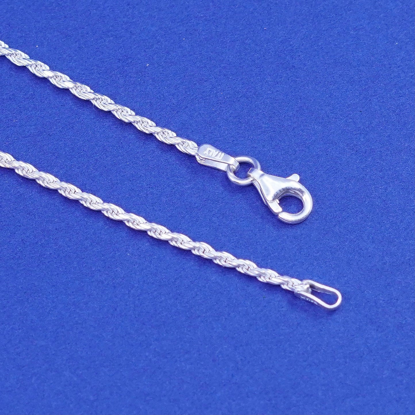 18”, 1.6mm, vintage Sterling silver handmade necklace, 925 diamond rope chain