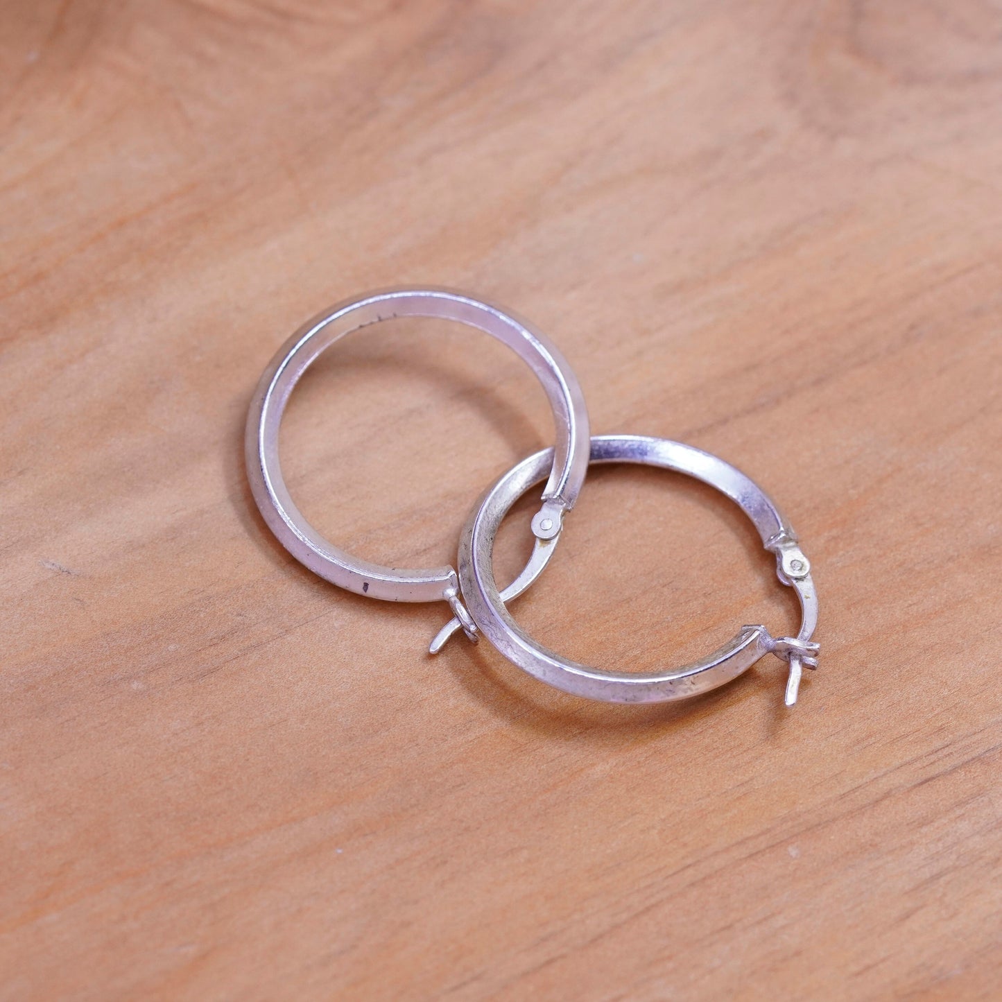 0.75”, Vintage Sterling silver handmade earrings, ribbed 925 hoops