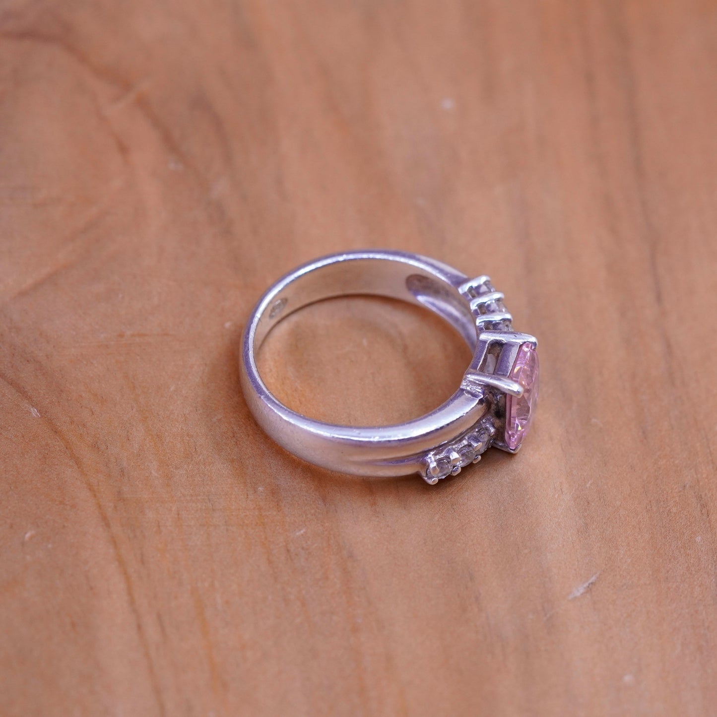 Size 8, Sterling silver handmade ring, 925 band with oval pink Cz stone