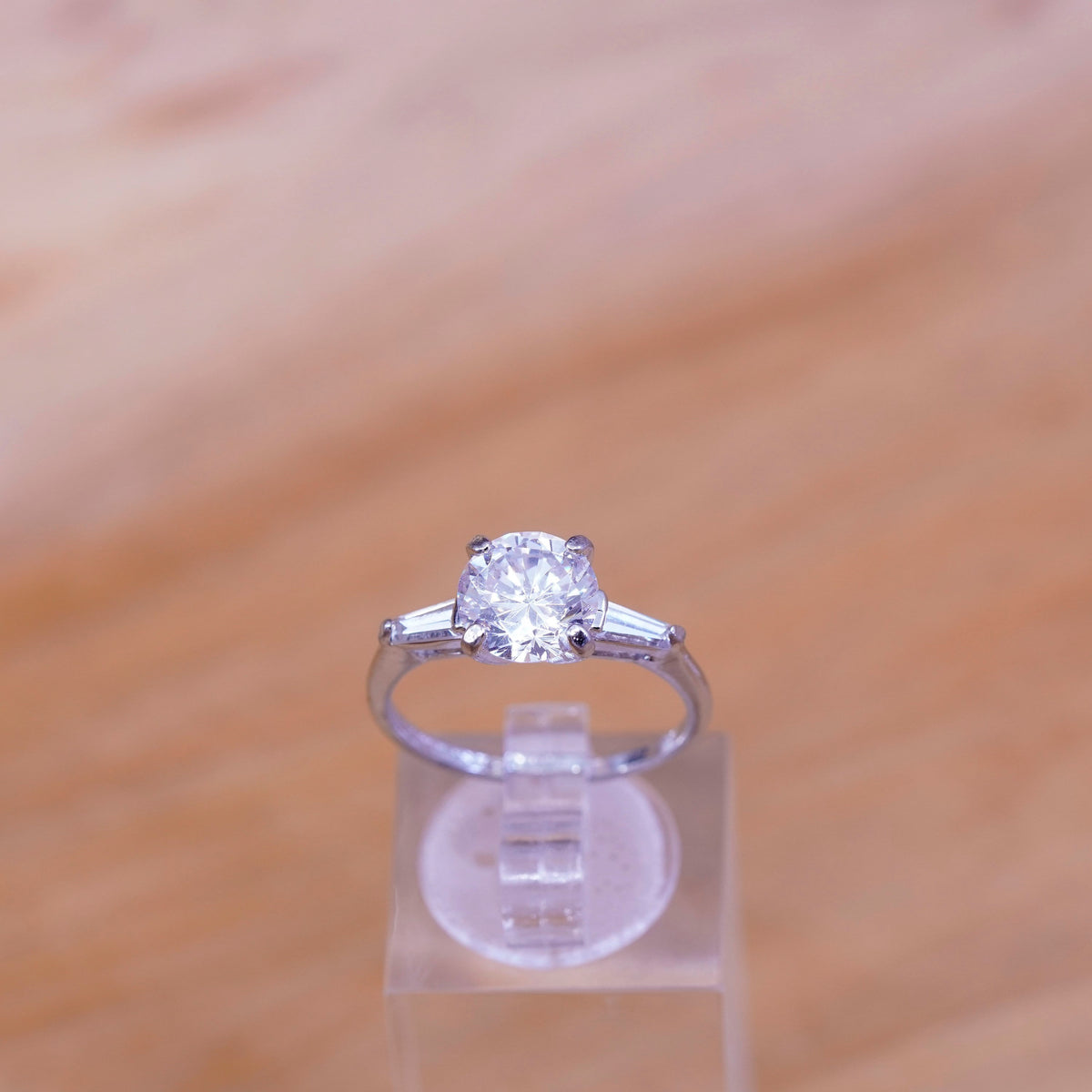 Size 7, vintage Sterling 925 silver anniversary ring with clear cz