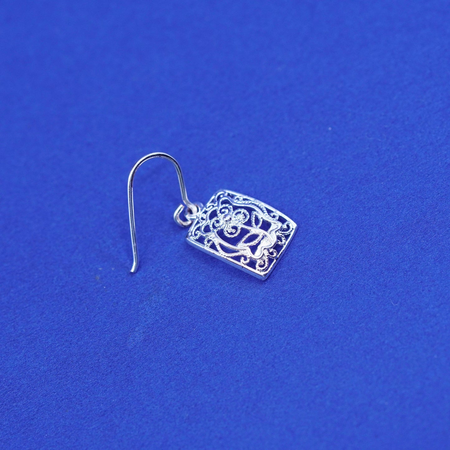 Vintage sterling silver handmade earrings, 925 filigree flower drop